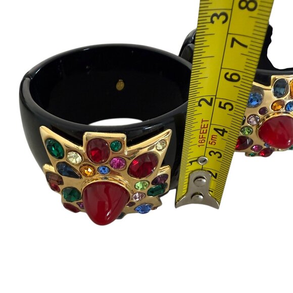 SET OF TWO Kenneth Jay Lane Large Ruby Center Black Maltese Cross Cuff bracelet - Picture 5 of 11